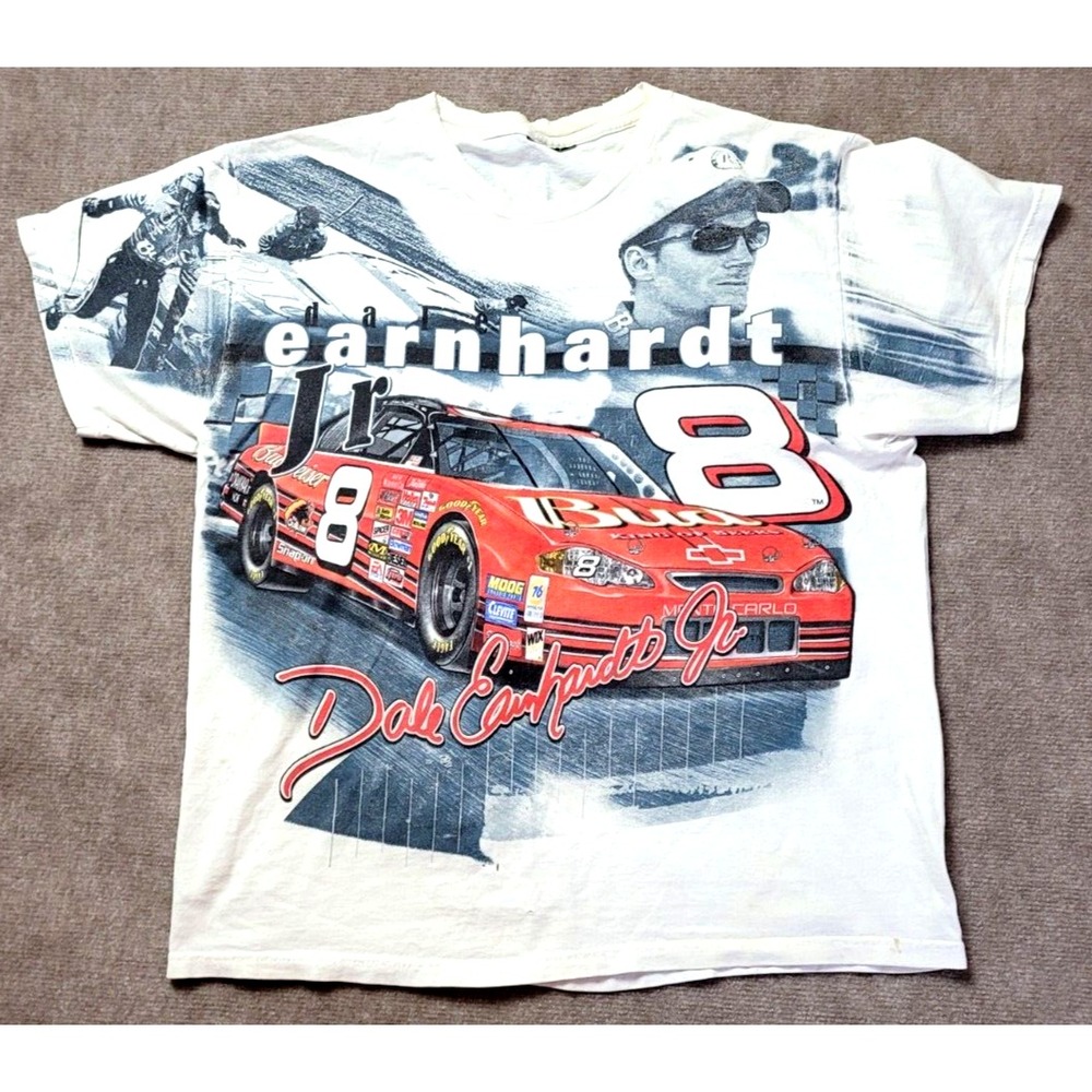DALE EARNHARDT JR SHIRT VINTAGE NASCAR AOP LARGE CHASE‎ AUTHENTICS RACING #8 BUD